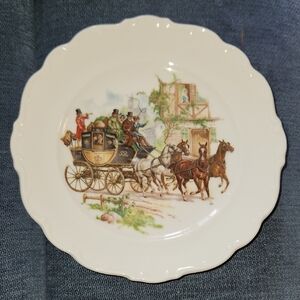 Schumann Arzberg White Porcelain Plate with Vintage Carriage Design